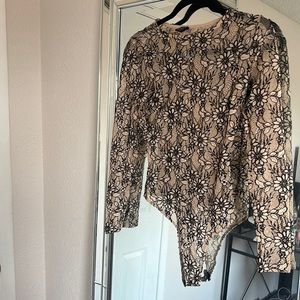 Nude bodysuit with black lace